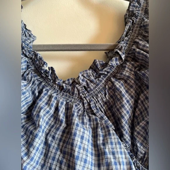 Olive Blue Checkered Ruffles Top - Picture 2 of 9